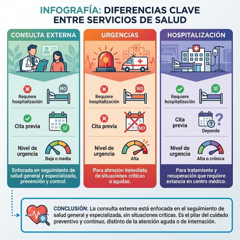 Diferencias entre consulta externa y otros servicios médicos